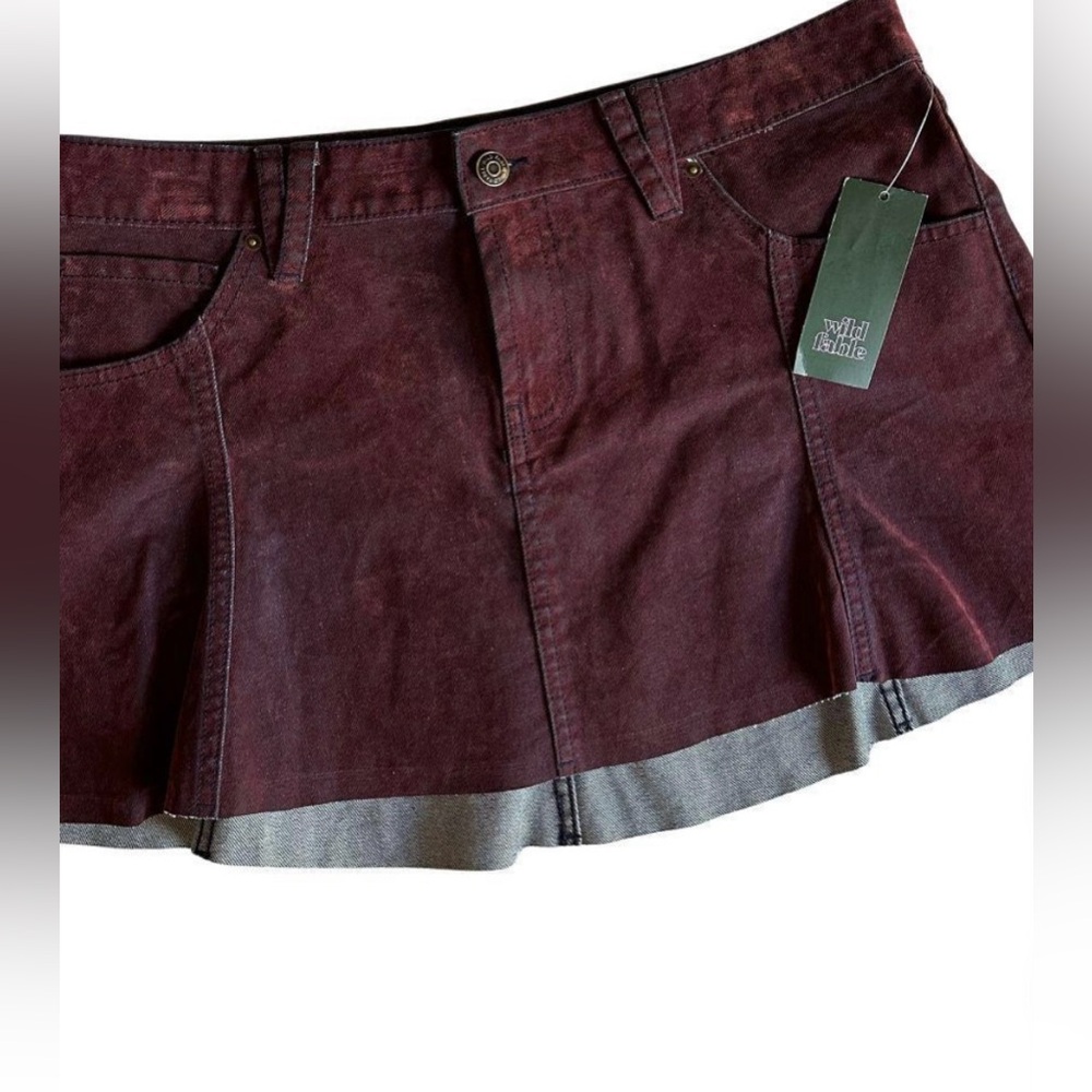 NWT Wild Fable Burgundy Pocket flare Denim Mini Skirt